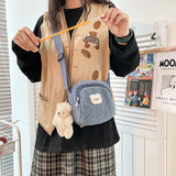 Autumn Winter Bear Messenger Bag Plush Mobile Phone Girls Kids Shoulder Bag