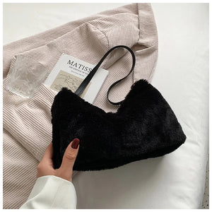 Plush Solid Messenger Shoulder Bag Woman