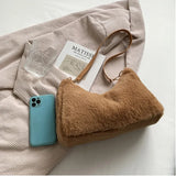 Plush Solid Messenger Shoulder Bag Woman