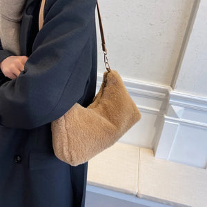 Plush Solid Messenger Shoulder Bag Woman