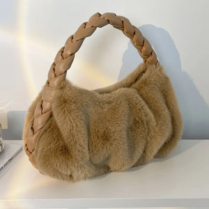 Plush Woven Handbags Women All-match Shoulder Bags