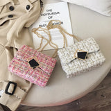 Woolen Cloth Bag Small Lattice Geometric Chain Shoulder Bag