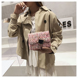 Woolen Cloth Bag Small Lattice Geometric Chain Shoulder Bag