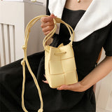 Autumn Weave Women's Small Bucket Bag PU Leather Side Shoulder Bag