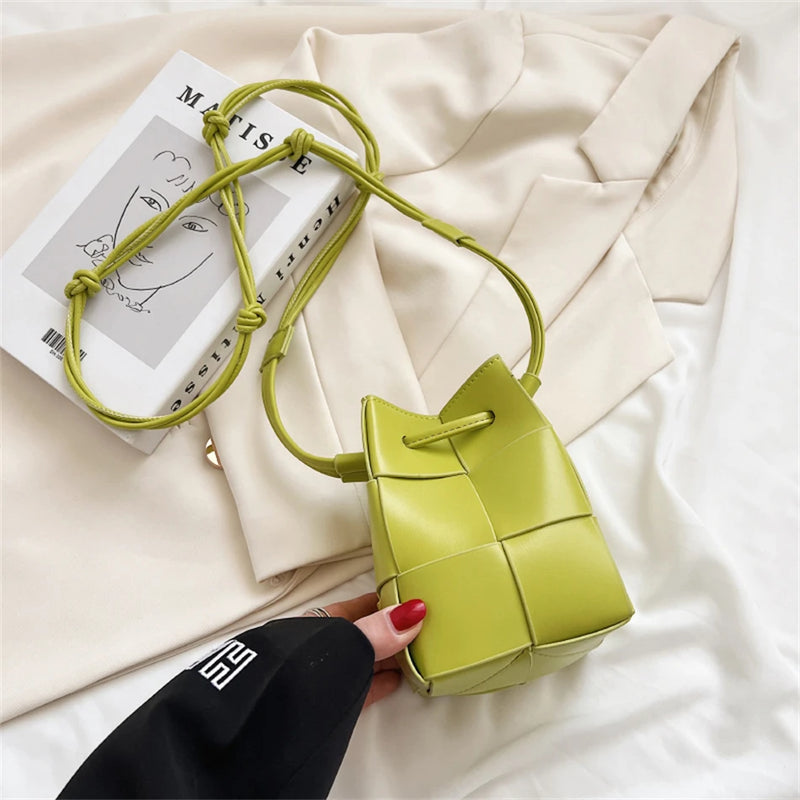 Autumn Weave Women's Small Bucket Bag PU Leather Side Shoulder Bag