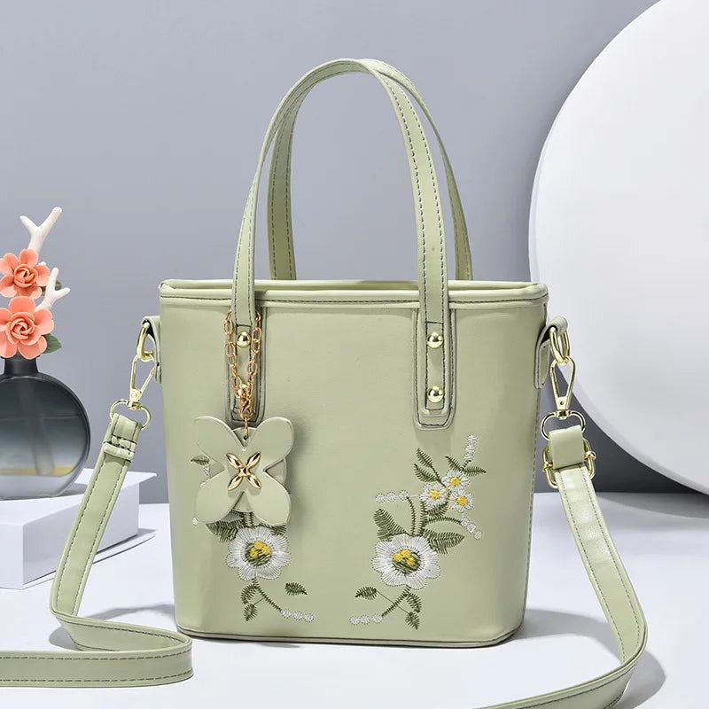 Autumn Bucket Bag Women Embroidery Messenger Shoulder Bag