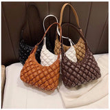 Autumn Ruched Puff Hobo Totes Quilted Pu Leather Ladies Work Bag
