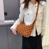 Autumn Ruched Puff Hobo Totes Quilted Pu Leather Ladies Work Bag