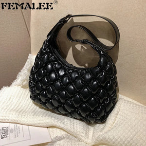 Autumn Ruched Puff Hobo Totes Quilted Pu Leather Ladies Work Bag