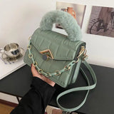 Autumn Chain Diamond Small Square Bag Faux Fur Handbag