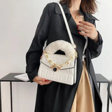 Autumn Chain Diamond Small Square Bag Faux Fur Handbag