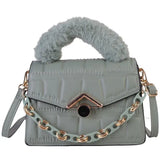 Autumn Chain Diamond Small Square Bag Faux Fur Handbag