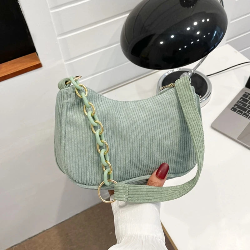 Autumn Handle Bag Women Canvas Cloth Chain Handbag Solid Shoulder Under