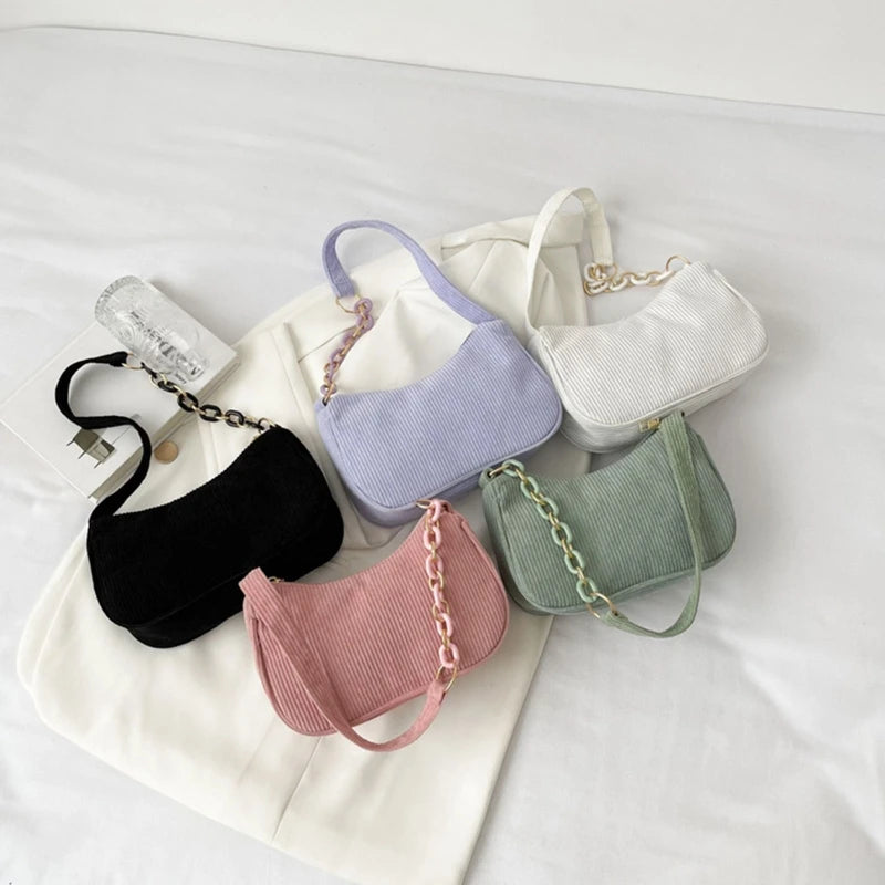 Autumn Handle Bag Women Canvas Cloth Chain Handbag Solid Shoulder Under