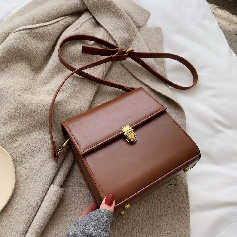 Autumn Vintage Solid Square Bag PU Leather Crossbody Bags For Women
