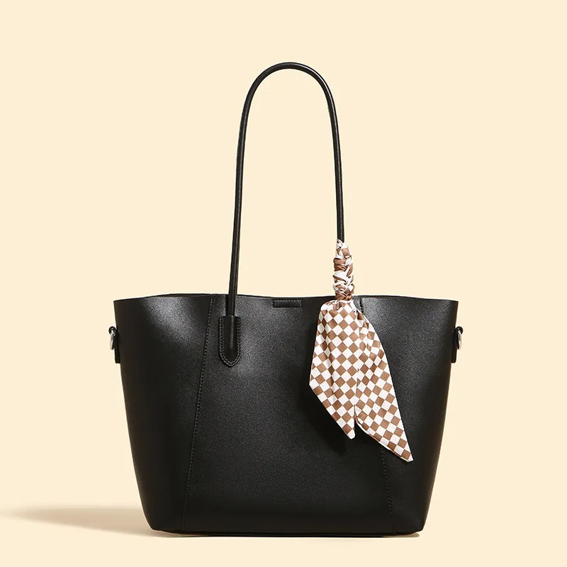 Autumn Solid Silk Scarf Tote Handbag Large Capacity Shoulder Bag