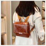 Autumn Retro Backpack Shoulder Bags for Women PU Leather Knapsack