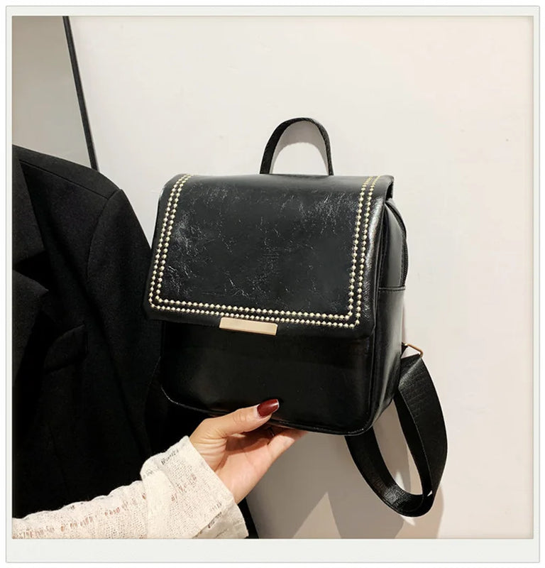 Autumn Retro Backpack Shoulder Bags for Women PU Leather Knapsack