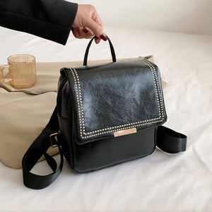 Autumn Retro Backpack Shoulder Bags for Women PU Leather Knapsack