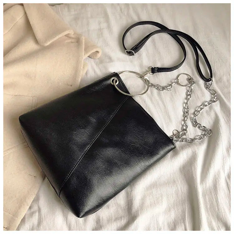 Sequined Shoulder Bag Women's Large Capacity PU Leather Handbag Chain