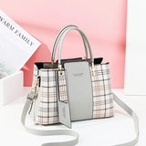 Autumn Plaid Stitching Handbag Large Capacity Shoulder Bag Female