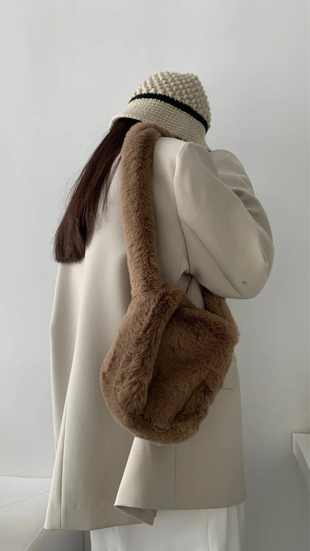 Women's Plush Crossbody Bag - Flap Shoulder Wall