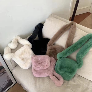 Women's Plush Crossbody Bag - Flap Shoulder Wall