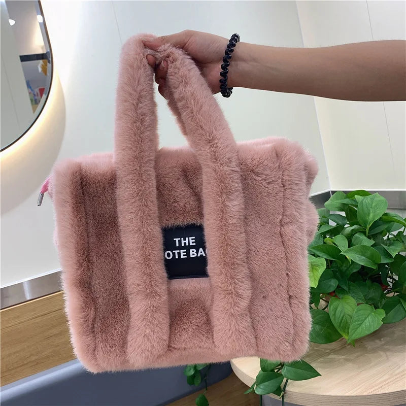 Plush Tote Bag Large Capacity Shopping Handbag