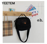Autumn Winter Lambswool Bear Embroidery Shoulder Bag For Women