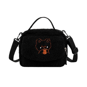 Autumn Winter Lambswool Bear Embroidery Shoulder Bag For Women