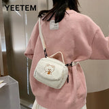Autumn Winter Lambswool Bear Embroidery Shoulder Bag For Women