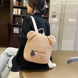 Bear Shaped Fleece Women Backpack Solid Bagpack Shoulder Bags