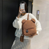 Bear Shaped Fleece Women Backpack Solid Bagpack Shoulder Bags