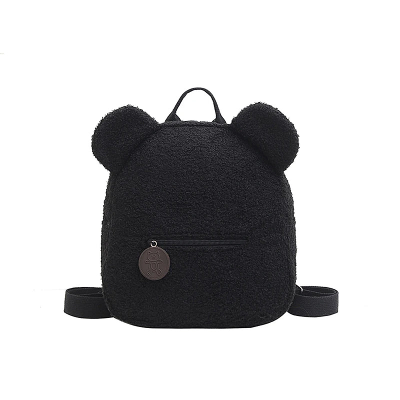 Bear Shaped Fleece Women Backpack Solid Bagpack Shoulder Bags