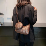 Cotton-Padded Bag Quilted Female Underarm Bag Soft Diamonds Small Round Purse