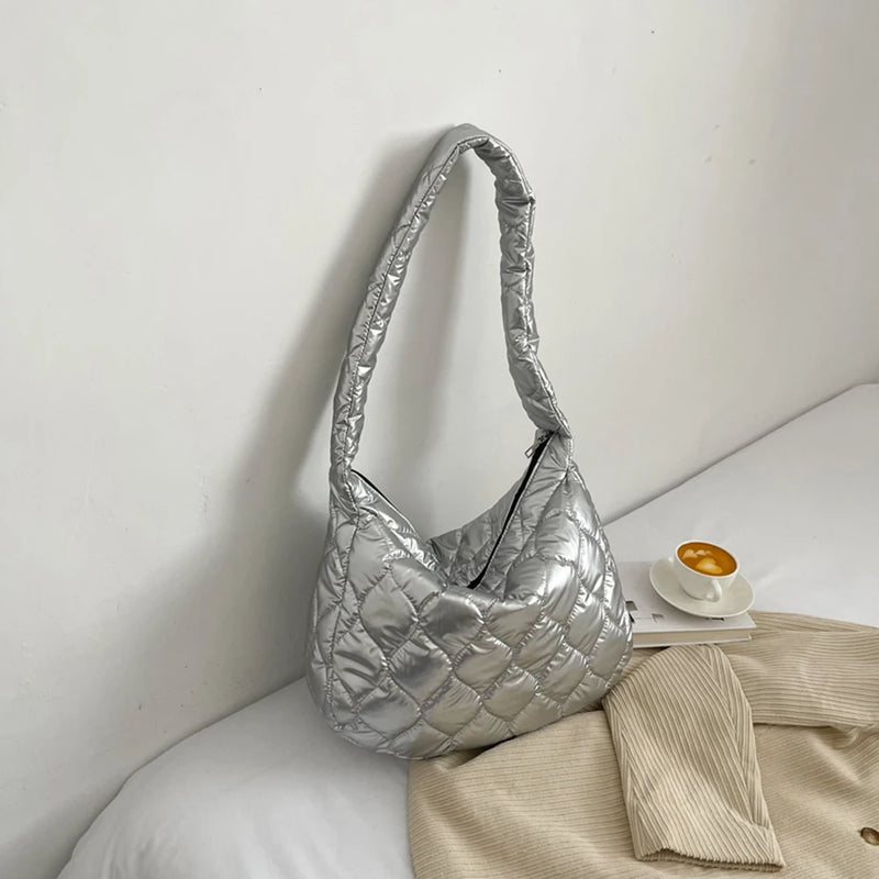 Large Capacity Quilted Messenger Bag Lattice Pattern Casual Portable for Girls