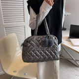 Quilted Crossbody Bag with Pompom Pendant & Large Capacity