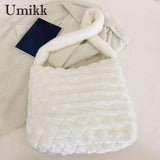 Soft Plush Casual Crossbody Bag Rhombus Pattern Lady Satchel