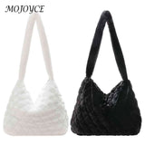 Soft Plush Casual Shopper Bag Fluffy Rhombus Pattern Lady Satchel