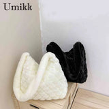 Soft Plush Casual Crossbody Bag Rhombus Pattern Lady Satchel