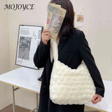 Soft Plush Casual Shopper Bag Fluffy Rhombus Pattern Lady Satchel