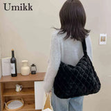 Soft Plush Casual Crossbody Bag Rhombus Pattern Lady Satchel