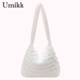 Soft Plush Casual Crossbody Bag Rhombus Pattern Lady Satchel