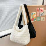 Soft Plush Handbag Large Tote Bag Feather Padded Quilted Shopper Bag