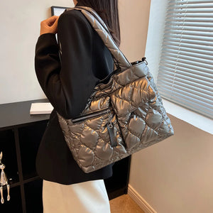 Down Padded Shoulder Bags Large Capacity Casual Quilted Handbag Lady Tote
