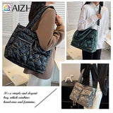 Down Padded Shoulder Bag Large Capacity Quilted Tote for Shopping