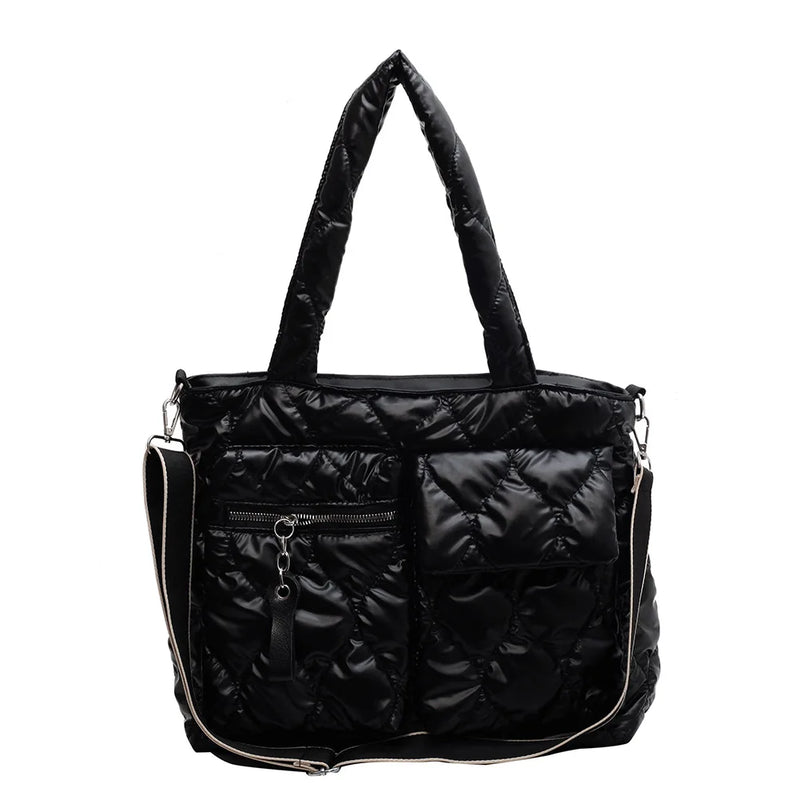 Down Padded Shoulder Bag Large Capacity Quilted Tote for Shopping