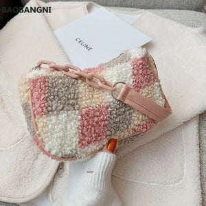 Woolen Square Tote Bag Chain Female Handbag