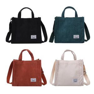 Corduroy Messenger Bag Shoulder Bag Letter Patch Top Handle Shopper Bag