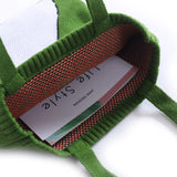 Knitted Women Shoulder Bag Duck Rabbit Cat Pattern Green Tote Bag